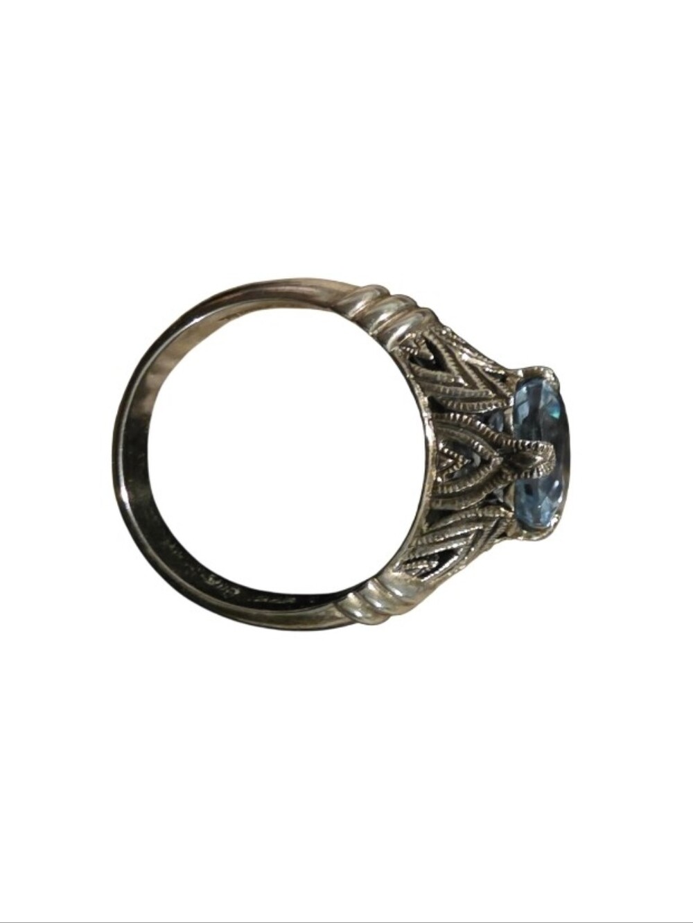 Sterling Silver Ring with Blue Topaz Cushion Cut  Gemstone - Picture 3 of 4